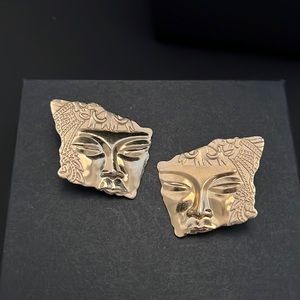 Vintage 1980’s Jonette Gold Tone Geisha Mask Earrings